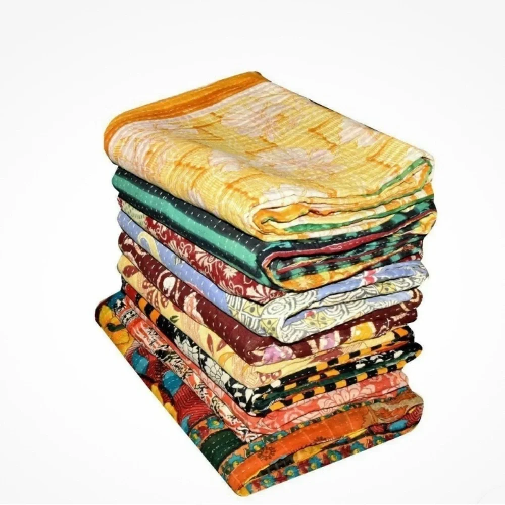 New Boho Kantha Reversible Quilt Blanket